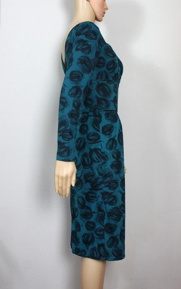 Vestido de lana vintage años 50/60 Anne Barry verde azulado estampado de brotes de rosa años 60/50 Foto 3 de 4