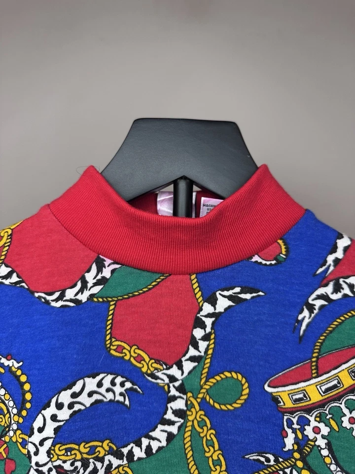 Camisa de punto pulóver vintage Jet Set L/S niños talla S (4) coronas de eslabones de cadena AOP Foto 3 de 4