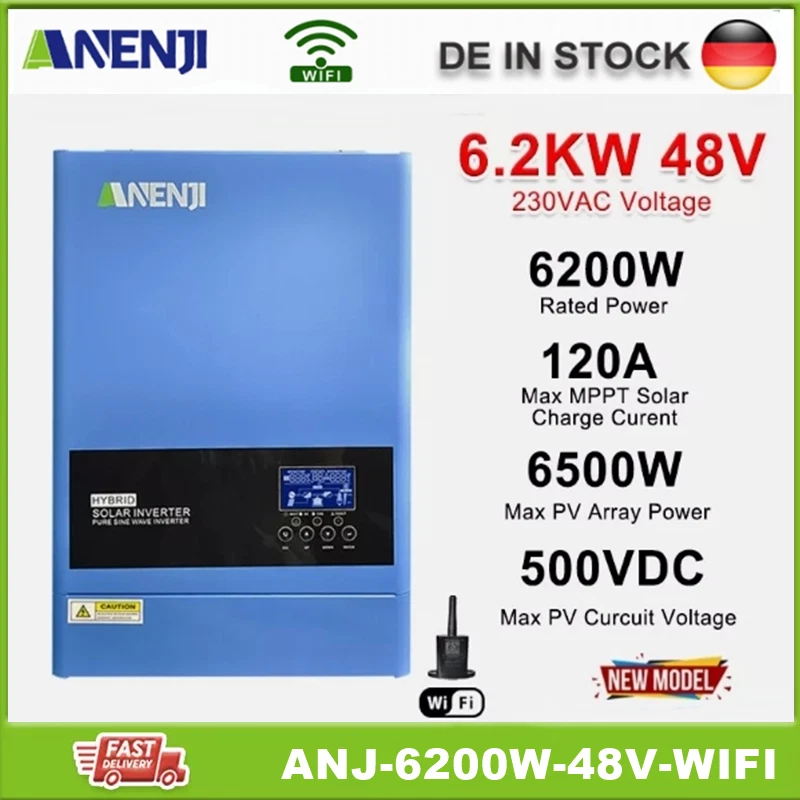 6200W Ibrido MPPT Inverter Solare Off Grid 120A 230V 500V Pure Sine Wave + WIFI
