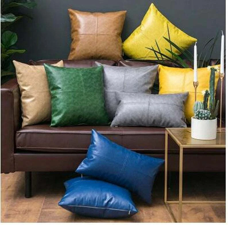 Pillow Cover Leather Blue Cushion Genuine New Decorative Throw Pillows - Image 3 of 3