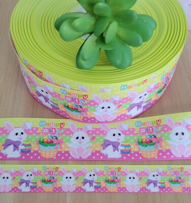 7/8 & 1.5'' (1 YD) Easter Bunny Grosgrain Ribbon Rabbit Easter Basket Easter Eggs