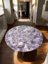18" Round Amethyst Stone Coffee Table Handmade Crystal Stone Home & Garden Decor