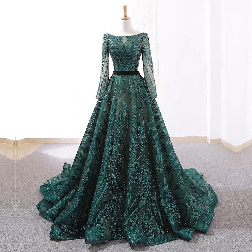 Dubai Luxury Muslim Wedding Dresses Long Sleeves Sequin Sparkle Formal Prom  Gown | eBay