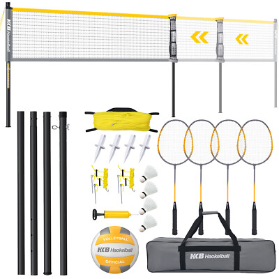 2 IN 1 Volleyball Badminton Combo Set Adjustable Height & Width Volleyball Net