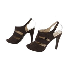 Nine West Sz 7M Brown Cage High Heel Slingback Vegan Suede 4.5" Heels