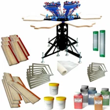 Updated 6 Color 6 Station Silk Screen Printing Machine& Squeegee Ink DIY Supply