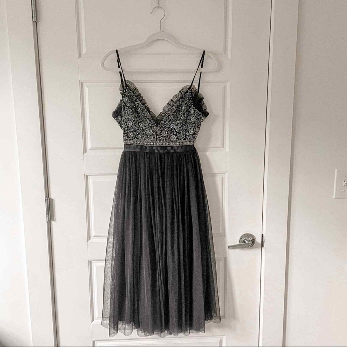NWT Needle & Thread Andromeda Midi Dress Washed Black | eBay