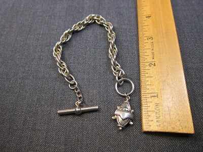 Beautiful vintage Marino silver-tone toggle bracelet w/watch fob style charm