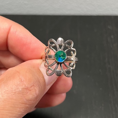 Anillo Plata Topacio Piedra Talla 9 Diseño Ornamentado 3.74 g Joyería Vintage - Imagen 4 de 9