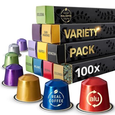Nespresso Compatible Capsules Variety Pack | 100 Aluminum Pods | 9 Flavors
