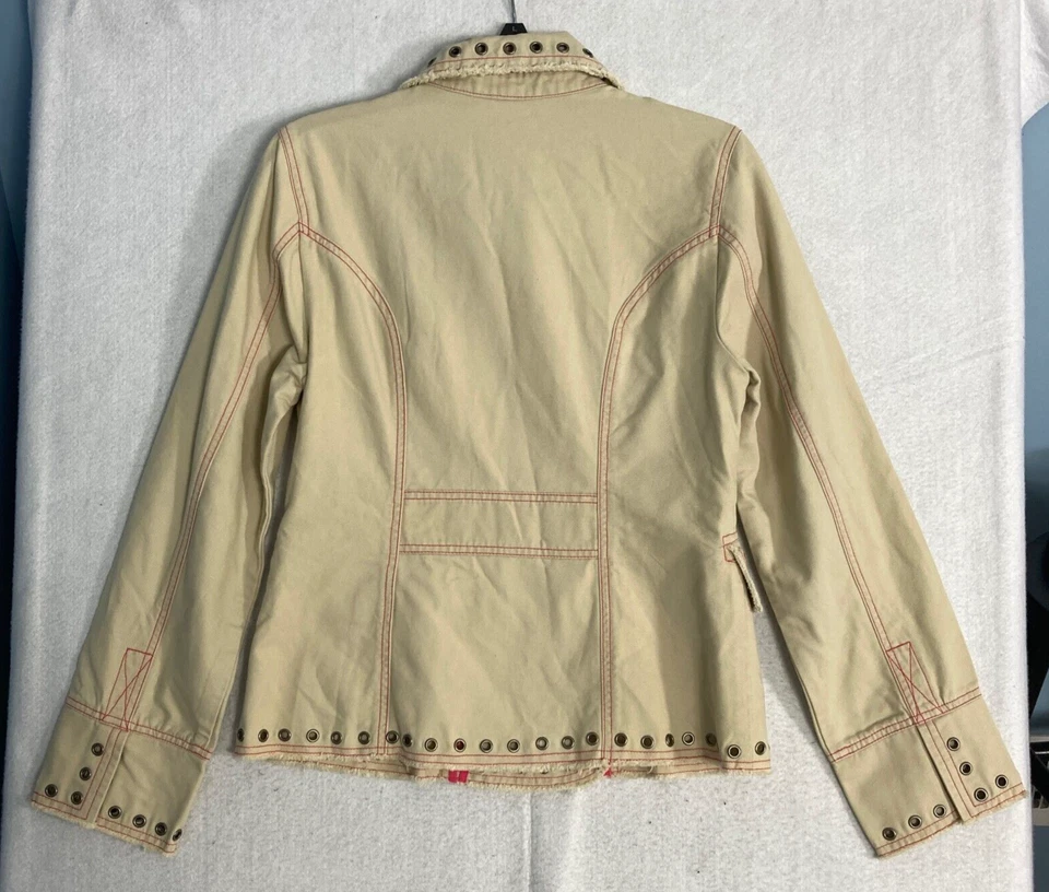 Chaqueta Blazer De Colección Ojal Beige Sello Húmedo Talla L Nueva Con Etiquetas Años 90 Y2K Costuras Rosa Foto 3 de 4
