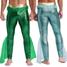 Men Mermaid Trousers Pants Tights Fish-scale Ocean Halloween Cosplay Costume
