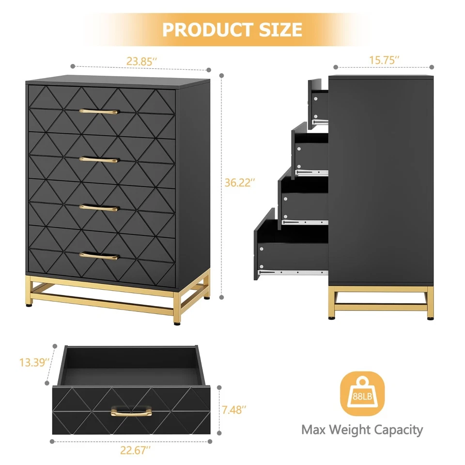 4-Drawers Dresser for Bedroom Chest of Drawers Wood Nightstand Organizer Storage - Image 4 of 4