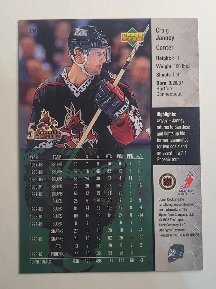 1997-98 Upper Deck #334 Craig Janney ~ Phoenix Coyotes - Image 2 of 2