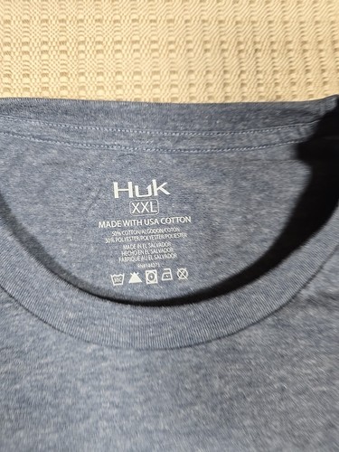 Large Huk and Bars Tee Mens Performance Fishing Shirt Sargasso Sea Heather Color - Picture 9 of 10