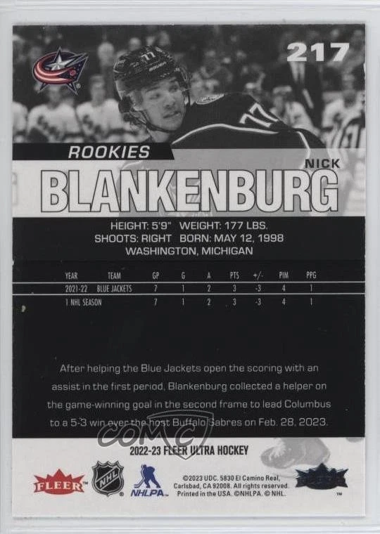 2022 Upper Deck Fleer Ultra Rookies Silver Foil Nick Blankenburg #217 Rookie RC - Image 2 of 2