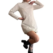 VTG 60s Carol Brent Silver and White Mock Neck Mini Dress Trouser Set