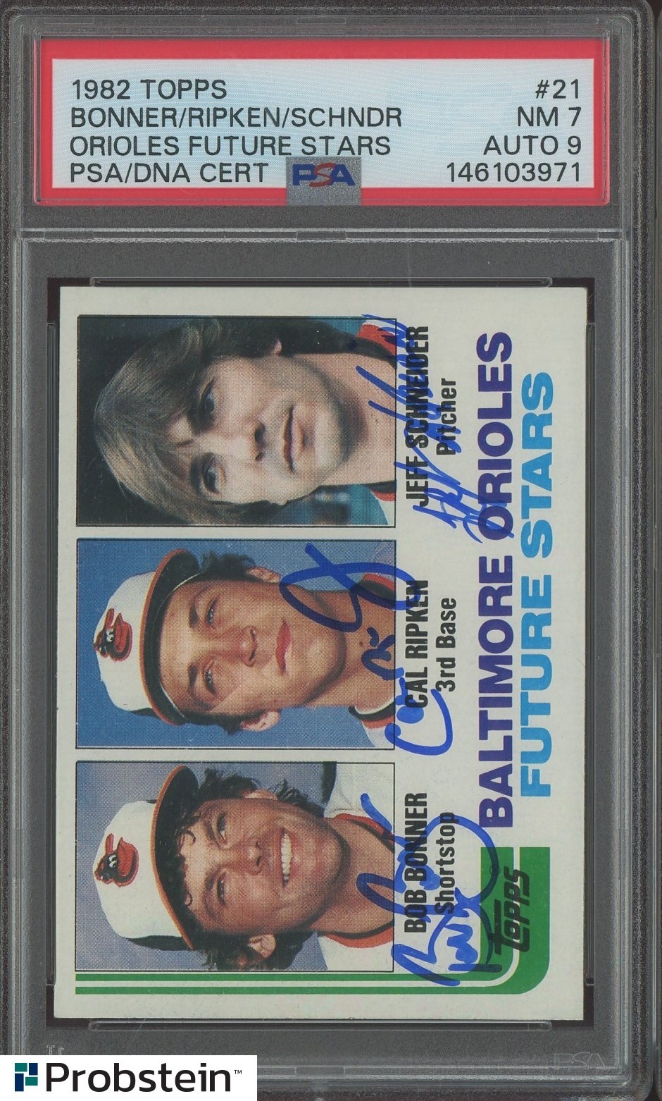 Cal Ripken Jr. HOF Signed Autograph Auto 1982 Topps Rookie Card 21 by 3 PSA 7