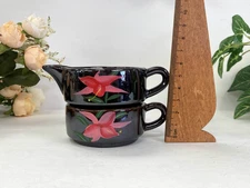 Set of Vintage Stacking China Creamer and Sugar Bowl with Floral Design