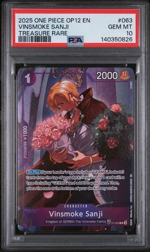 PSA 10 VINSMOKE SANJI ONE PIECE OP12 LEGACY OF THE MASTER TREASURE RARE OP10-063