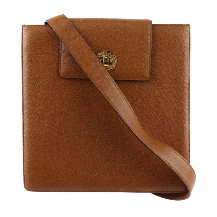 BVLGARI Bvlgari Leather Brown Gold Shoulder Bag Ladies Authentic Crossbody