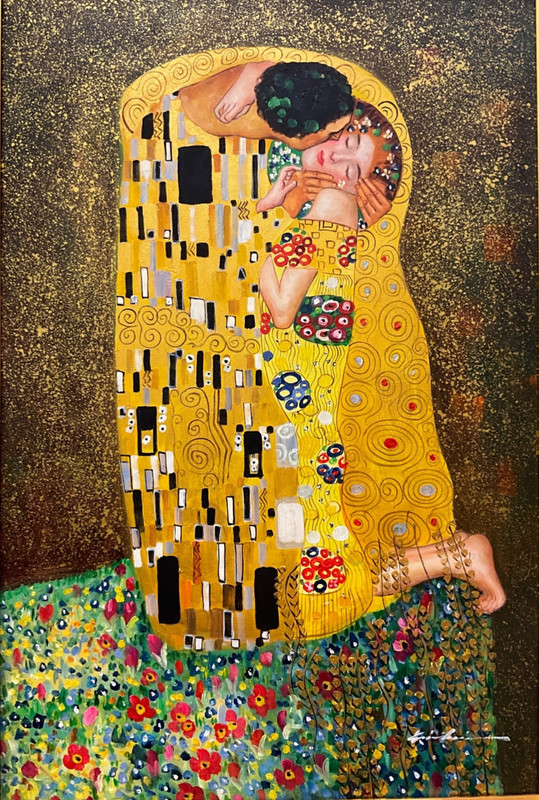 Oil Painting 24x36" Klimt's Kiss, couple kissing, multicolor