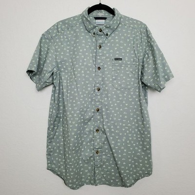 Columbia Mens Rapid Rivers Printed Short Sleeve Shirt Size M Metal Camp Icon
