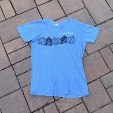 Vintage 60s 70s Hawaii Print Tee Shirt Leaves 100 Cotton Single Stitch M Blue