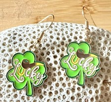 St Patricks Day Shamrock Earrings Lucky Hand Painted Metal New Party Parade Fest