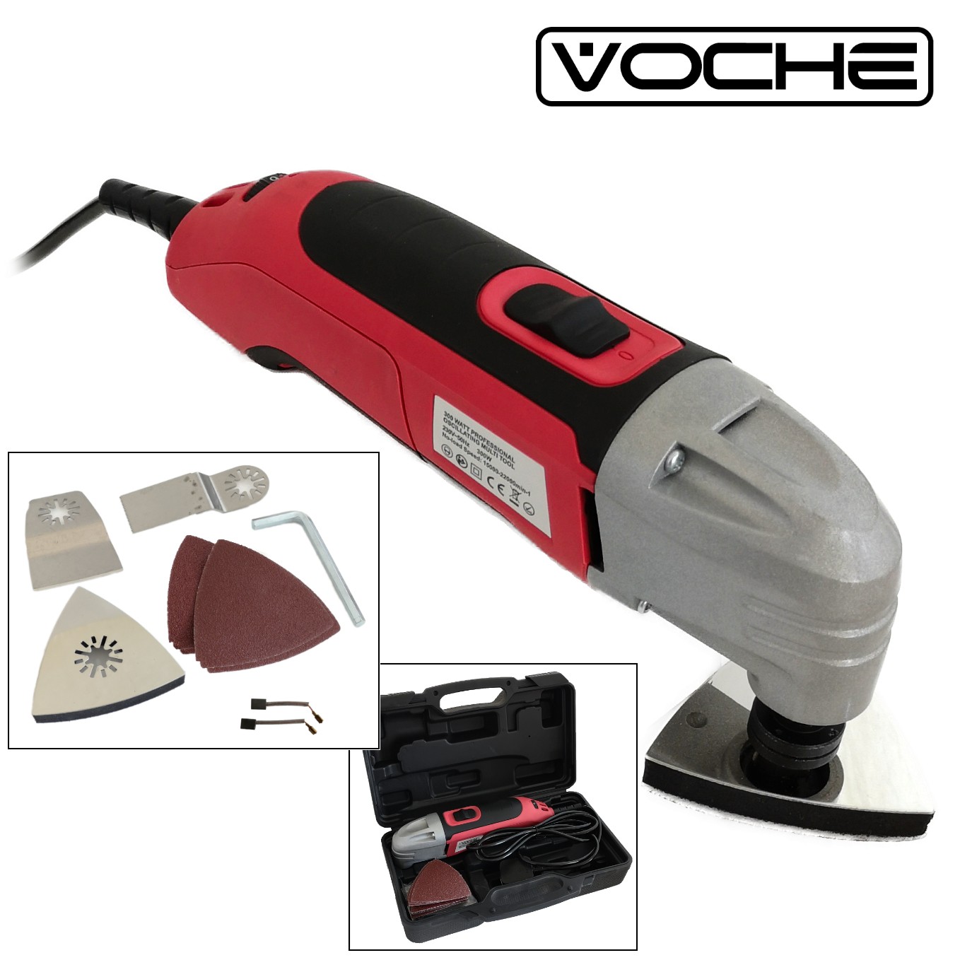 Oscillating Multi Tool Power 300w  - 18pc Accessories + Storage Case - Voche