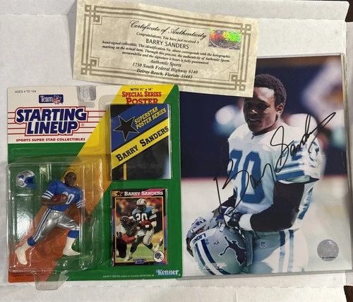 Barry Sanders SIGNED Detroit Lions NFL 8x10 PHOTO COA And 92’ Starting Lineup