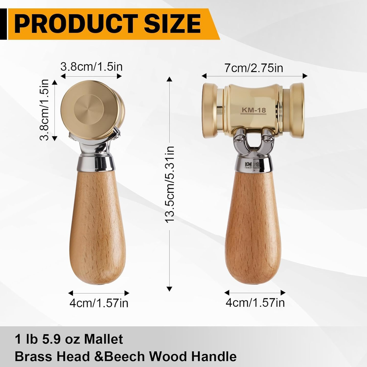 KM18 Brass Chisel Mallet - 22oz Hammer with Comfort Grip