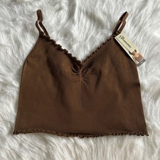 No Boundaries Seamless Wirefree Ribbed Bralette Womens Size XL Brown Cami Bra