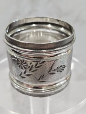 Vintage ? Antique Silver Tone Napkin Ring Victorian Floral Paperweight Art Old