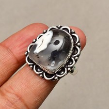 Dendrite Opal Gemstone 925 Sterling Silver Handmade Jewelry Ring Size 9