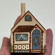 Vtg 1986 Handmade Miniature Wooden Cottage House 3 X 2” Signed Lois