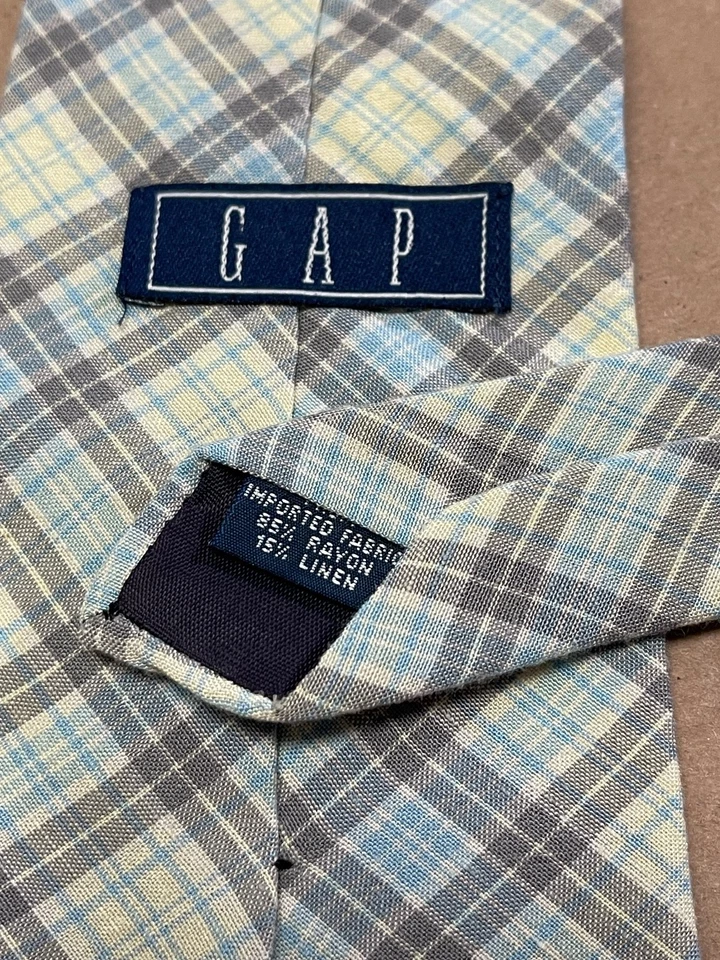 Corbata a Cuadros Azul Rayón/Lino Gap Vintage Hecha en EE. UU. Años 90 Preppy Foto 4 de 4