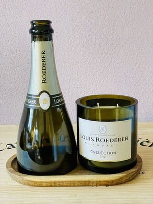 Set Flaschenkerze & Windlicht Louis Roederer Collection + Holztablett Kerze