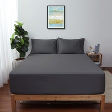 Twin XL Size Fitted Sheet Only Dark Grey, 100 Egyptian Cotton 600 Thread Coun...