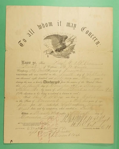 DR WHO 1863 CIVIL WAR SOLDIER DISCHARGE PAPER M58958
