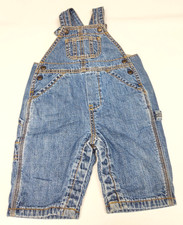 Vtg Baby Gap Med Wash Lined Adjustable Carpenter Denim Overalls Snaps 3-6 Mos