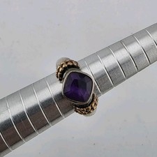 Sterling Silver ring Purple Amethyst Stone Twisted Rope Band Size 5.75