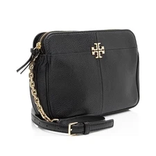 Tory Burch Black Leather Ivy Crossbody Bag Purse Gold Chain Strap Handbag