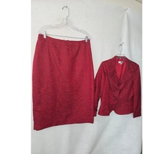 Emily Skirt Suit Women 12 Red Floral Brocade Blazer Pencil Formal Professional
