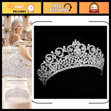 Elegant Silver Crystal Tiara Crown for Bride, Quincea era, Prom - Heart Shape CZ