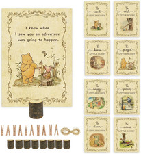 8Pcs Classic Pooh Baby Shower Centerpieces, Double Side Winnie Quotes Party Card