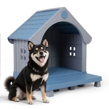 36.6" Elevated Plastic Dog House Weatherproof Pet Kennel for Indoor Outdoor