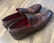 Jeffery West Muse Men's Brown Slip-On Shoes with Diamond Heel Detail, Size 10 UK