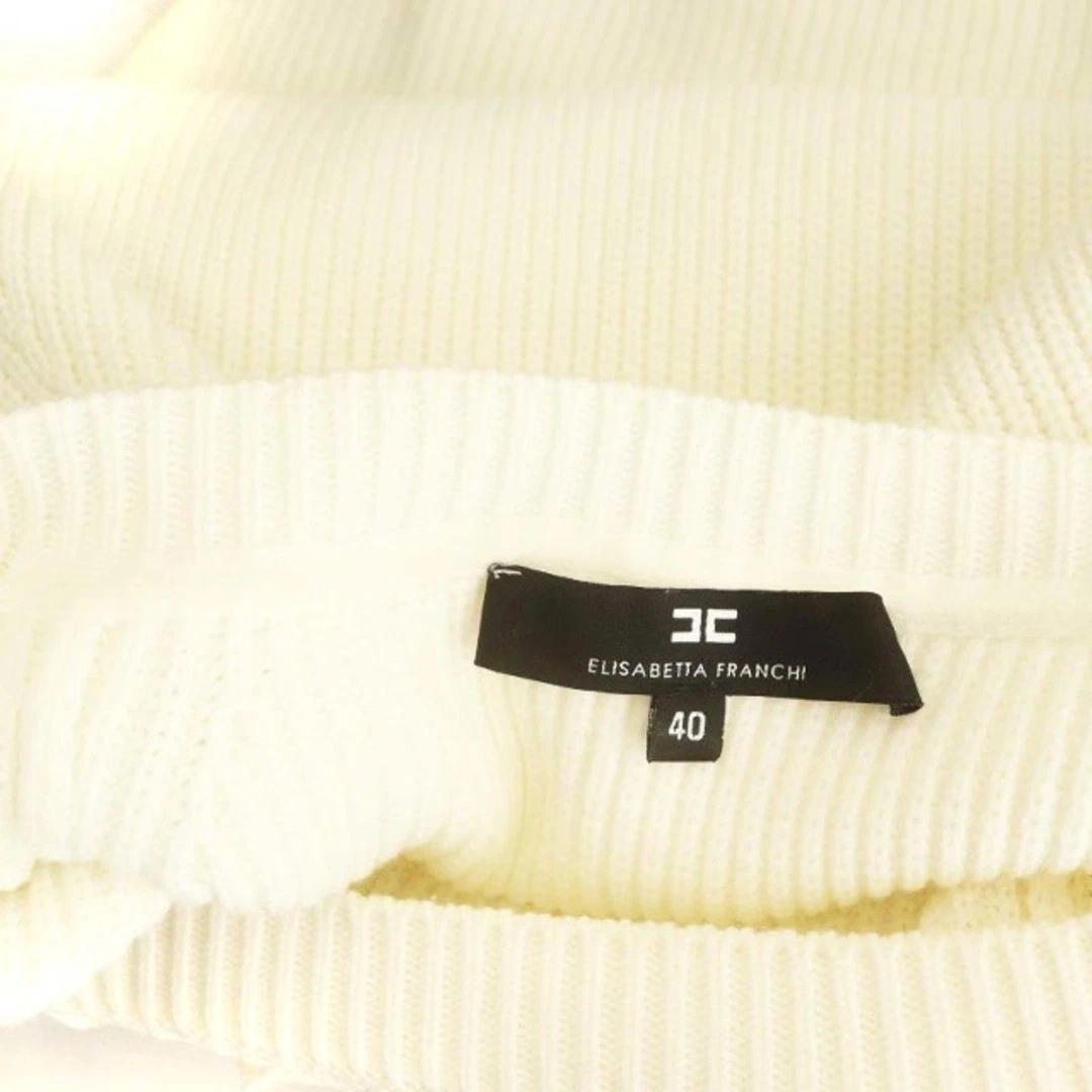 OFF WHITE Elisabetta Franchi Button Cable Knit Dress Knee Length 40 Off White ES U 348d