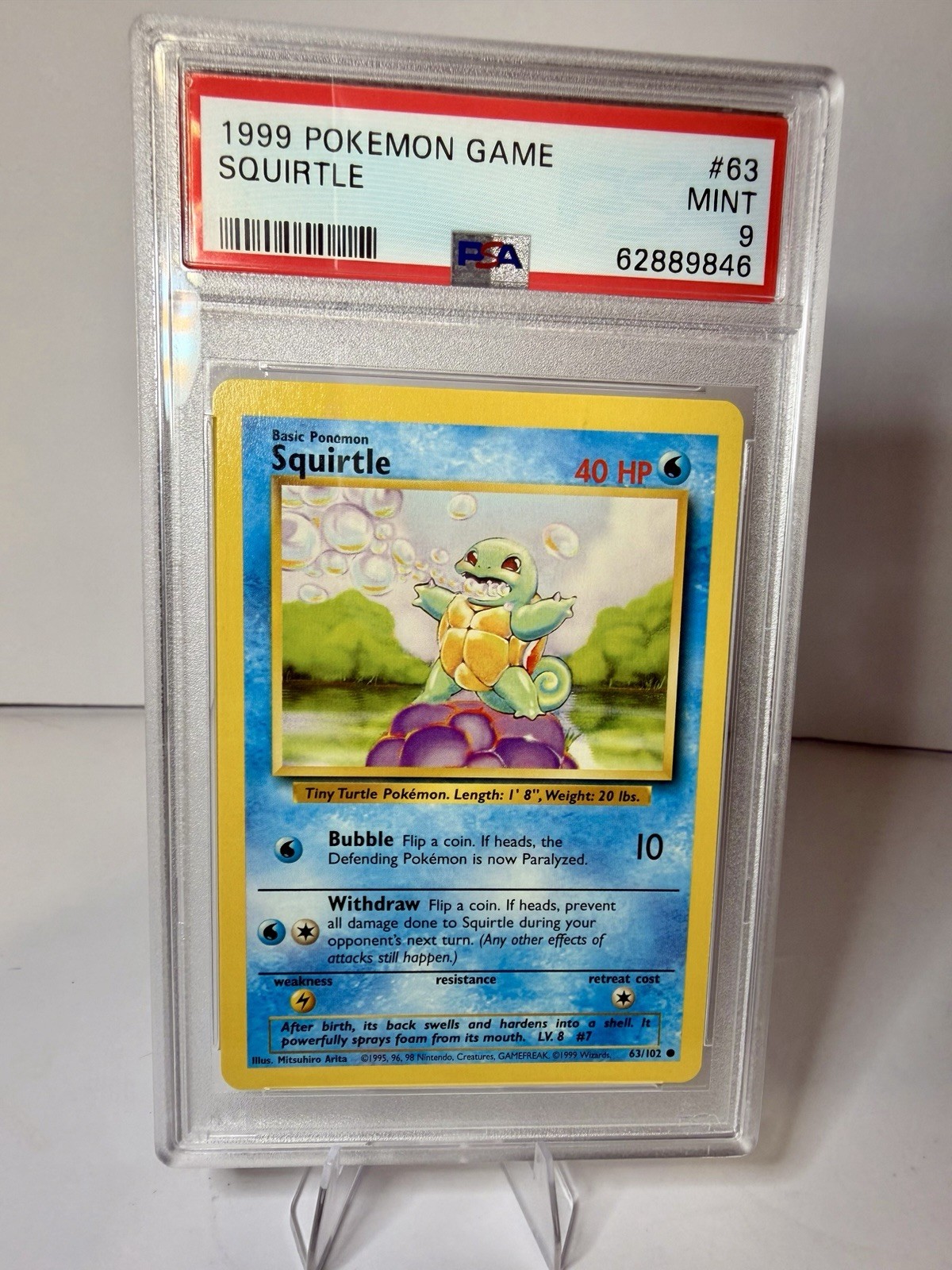 1999 Pokemon Base Set Squirtle Shadowless #63 PSA 9 MINT WotC Vintage